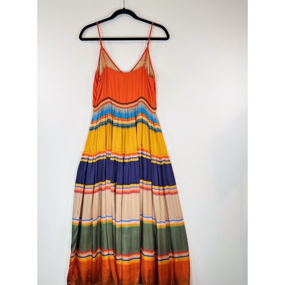 Anthropologie Tanvi Kedia Dress Orange V Neck Midi Striped Tiered Flowy Small - Picture 9 of 12
